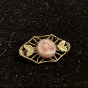 Elegant Gold and Pink Cameo Brooch
